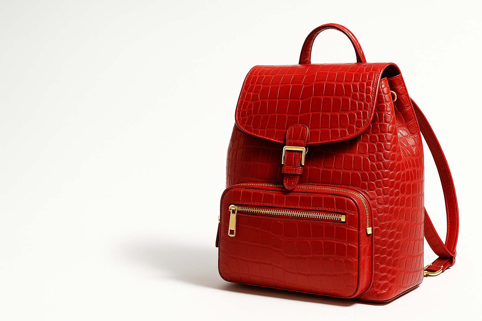 Sac à dos rouge en cuir imprimé crocodile avec détails dorés et tressage artisanal - Maroquinerie italienne SKyb