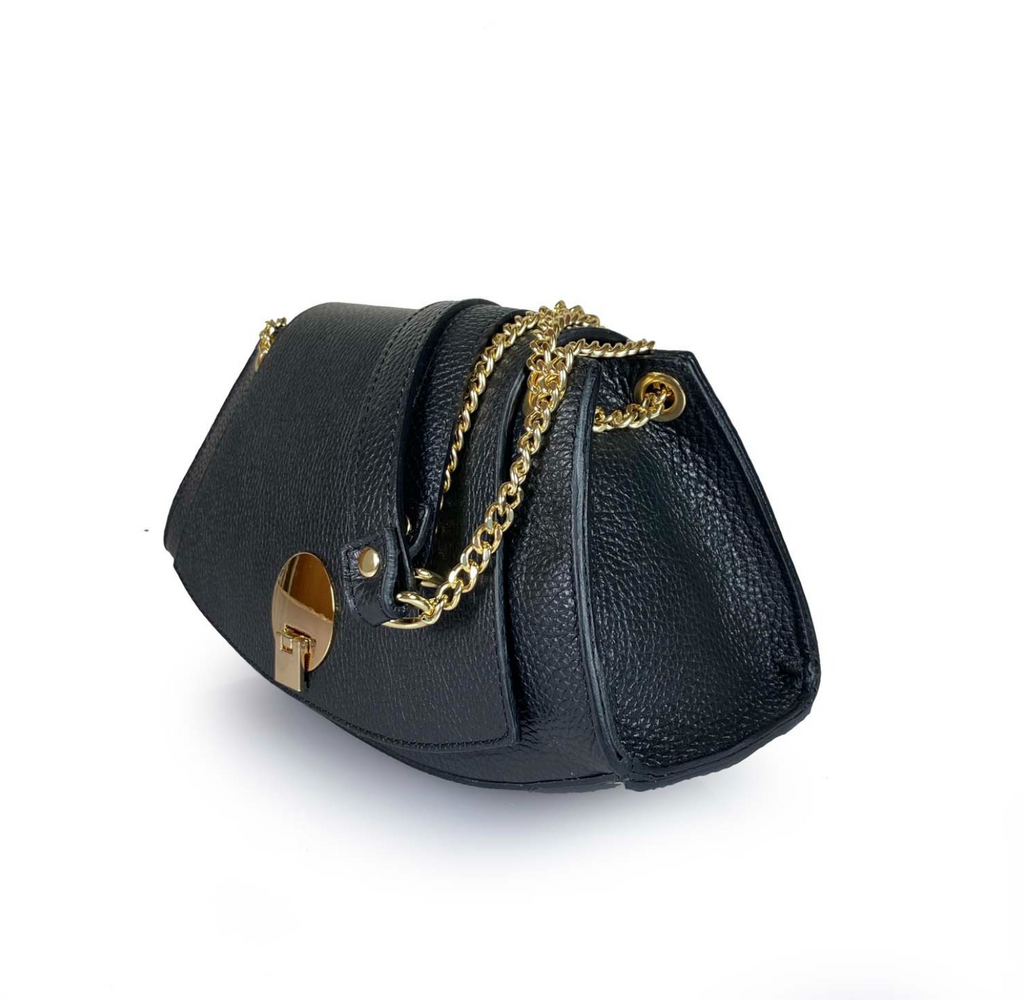 (55C109) Sac à Main Cuir Véritable avec Chaîne Dorée - Collection Géométrique Contemporaine