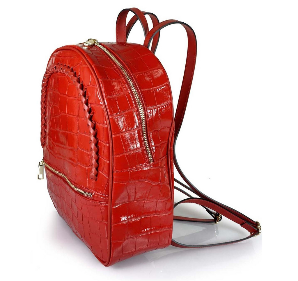 (55C2084) Sac à Dos Cuir Véritable Imprimé Crocodile - Maroquinerie Contemporaine Italienne