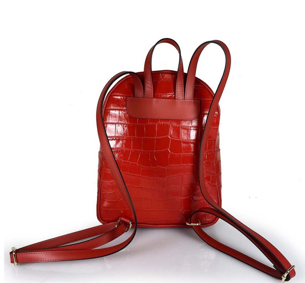 (55C2084) Sac à Dos Cuir Véritable Imprimé Crocodile - Maroquinerie Contemporaine Italienne