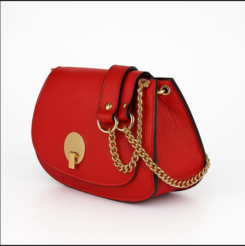 55C109 Sac à Main Cuir Vachette avec Chaînes Dorées - Collection Géométrique Contemporaine