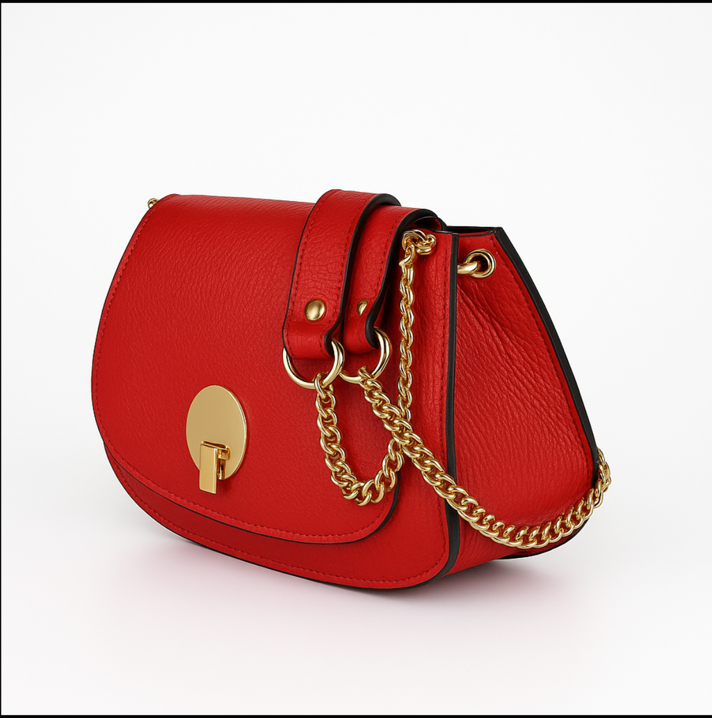 55C109 Sac à Main Cuir Vachette avec Chaînes Dorées - Collection Géométrique Contemporaine