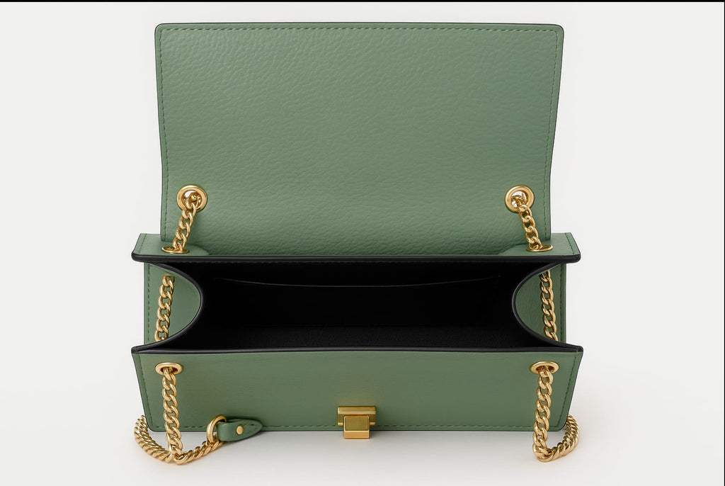 55C109 Sac à Main Cuir Vachette avec Chaînes Dorées - Collection Géométrique Contemporaine