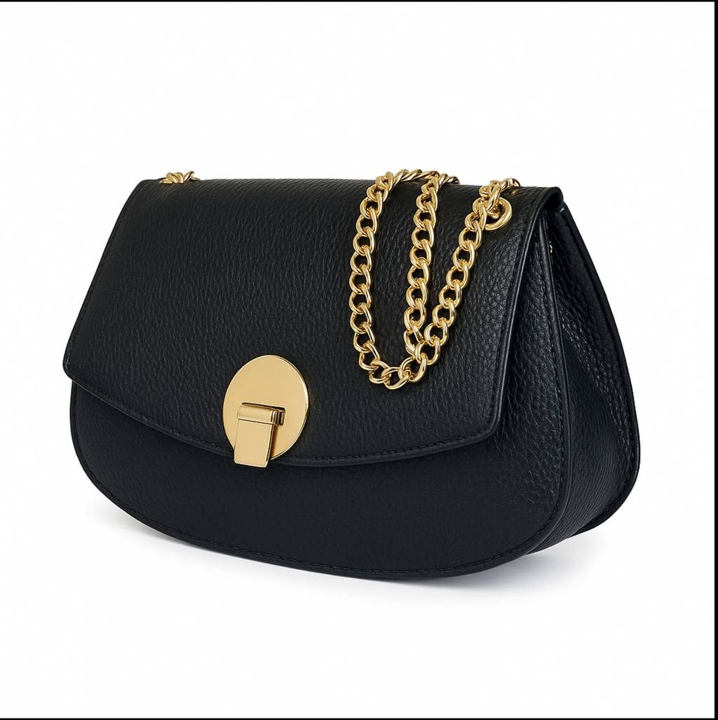55C109 Sac à Main Cuir Vachette avec Chaînes Dorées - Collection Géométrique Contemporaine