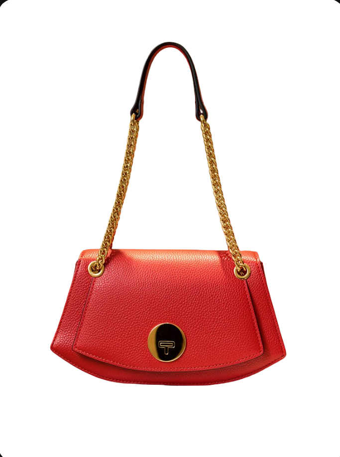 (55C109) Sac à Main Cuir Véritable avec Chaîne Dorée - Collection Géométrique Contemporaine