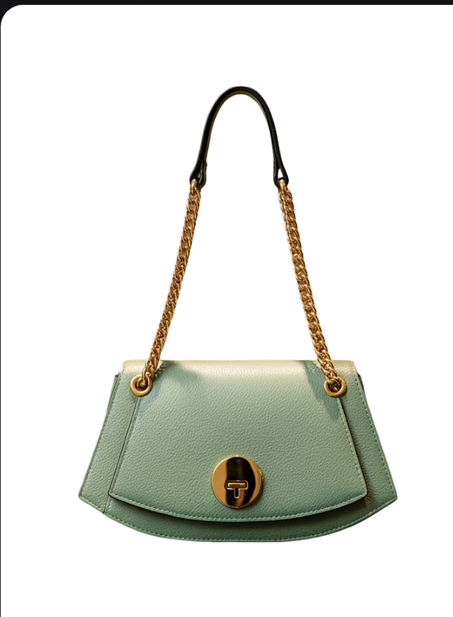 (55C109) Sac à Main Cuir Véritable avec Chaîne Dorée - Collection Géométrique Contemporaine