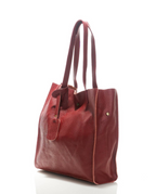 (668868) Sac Fourre-Tout Cuir Véritable Bordeaux - Grand Tote Bag Cabas Italien Souple