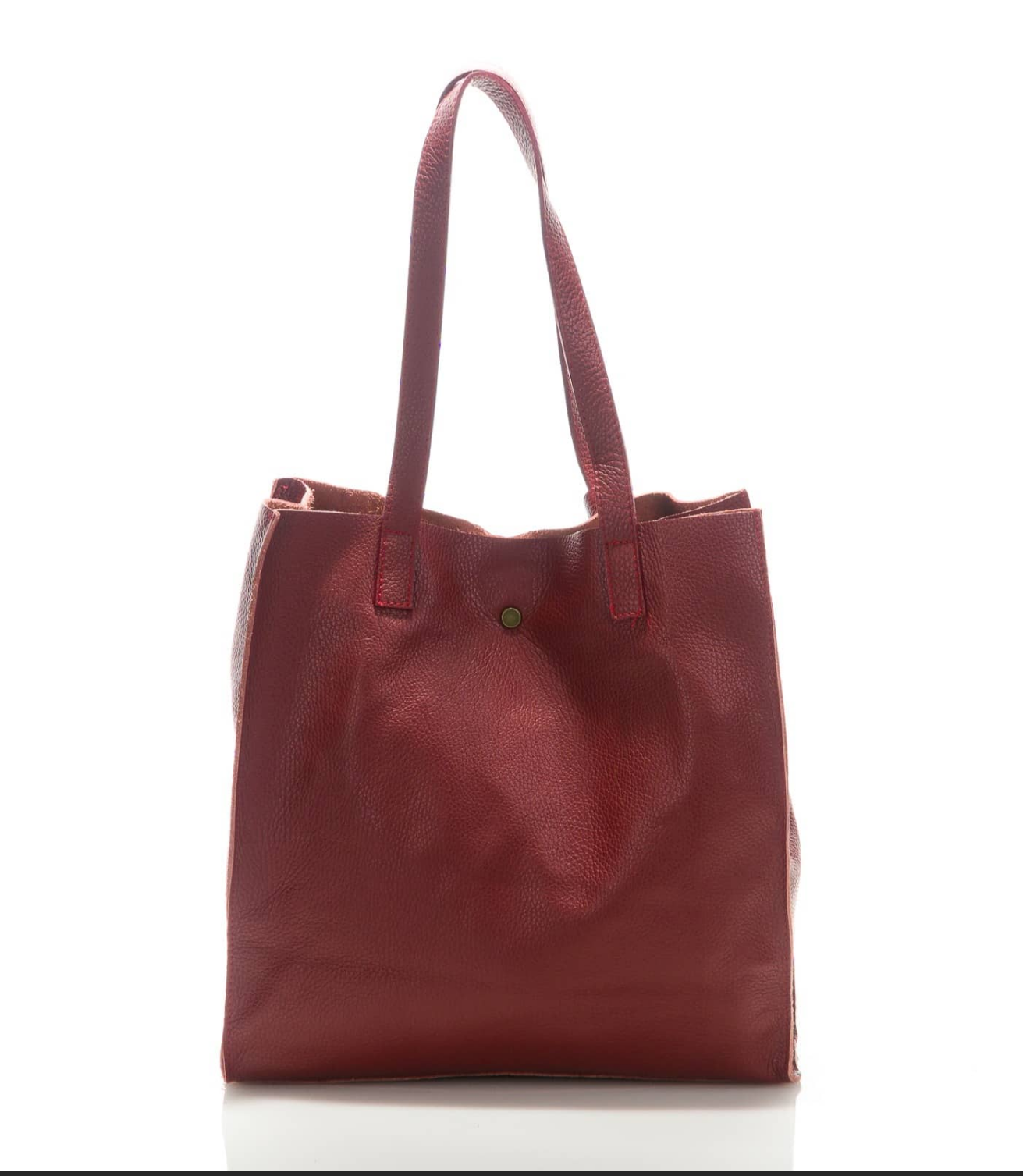 (668868) Sac Fourre-Tout Cuir Véritable Bordeaux - Grand Tote Bag Cabas Italien Souple