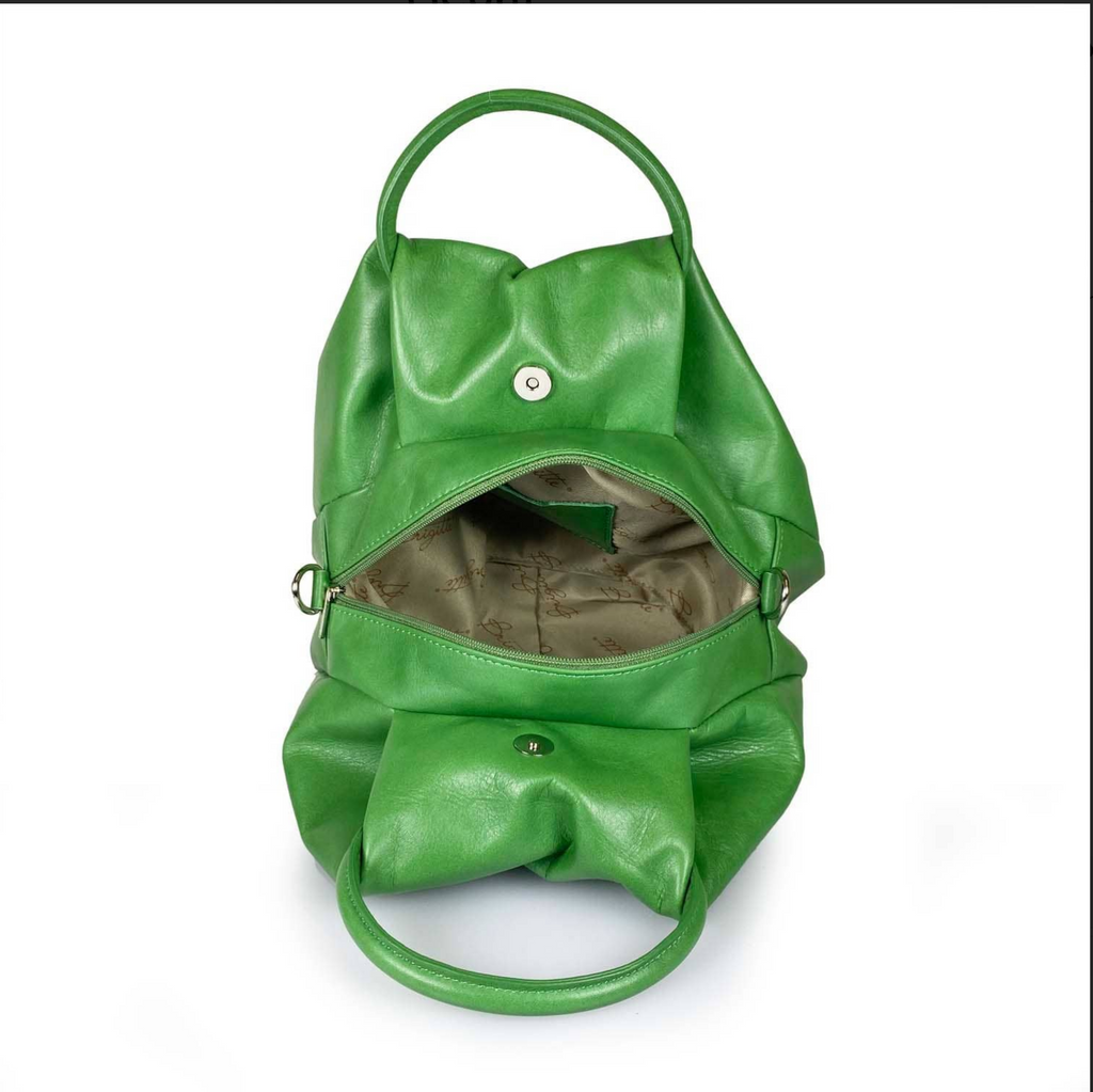 (55C061) Sac à Main Cuir Véritable Forme Arrondie avec Fermoir Circulaire Doré - Design Contemporain Italien