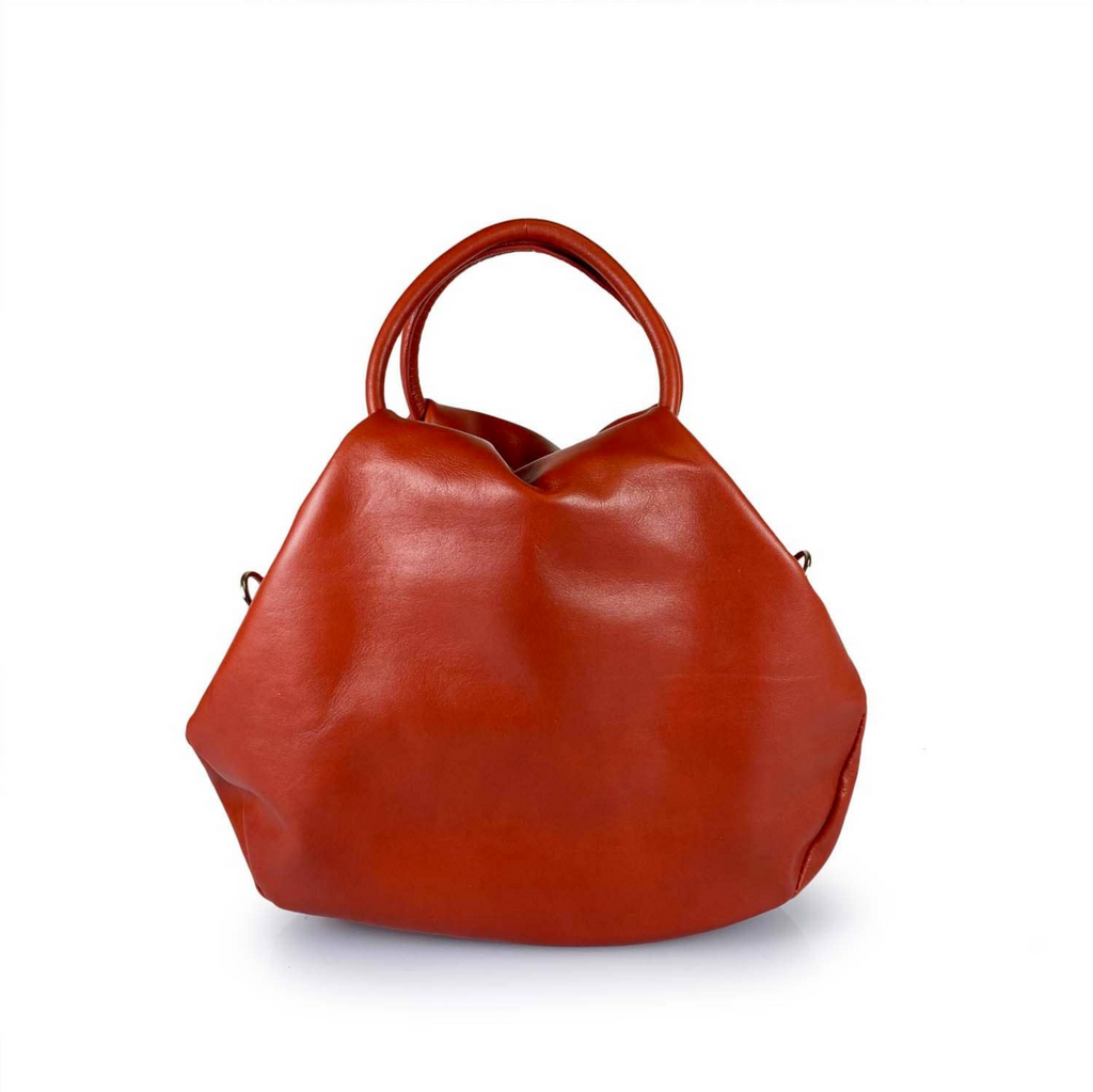 (55C061) Sac à Main Cuir Véritable Forme Arrondie avec Fermoir Circulaire Doré - Design Contemporain Italien