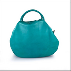 (55C061) Sac à Main Cuir Véritable Forme Arrondie avec Fermoir Circulaire Doré - Design Contemporain Italien