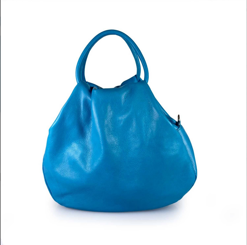 (55C061) Sac à Main Cuir Véritable Forme Arrondie avec Fermoir Circulaire Doré - Design Contemporain Italien