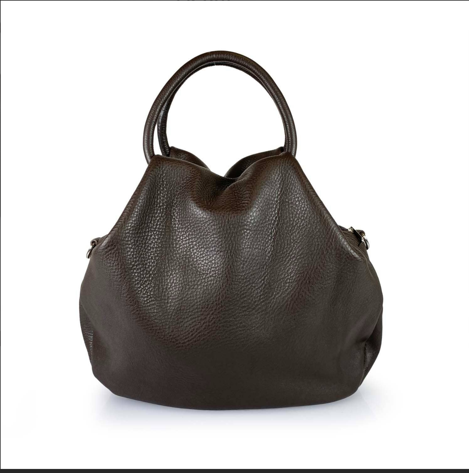 (55C061) Sac à Main Cuir Véritable Forme Arrondie avec Fermoir Circulaire Doré - Design Contemporain Italien