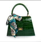 55C088 Sac à Main Cuir Vachette Imprimé Crocodile avec Foulard - Maroquinerie Italienne