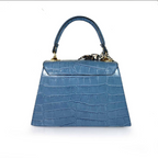 55C088 Sac à Main Cuir Vachette Imprimé Crocodile avec Foulard - Maroquinerie Italienne