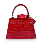 55C088 Sac à Main Cuir Vachette Imprimé Crocodile avec Foulard - Maroquinerie Italienne