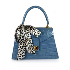 55C088 Sac à Main Cuir Vachette Imprimé Crocodile avec Foulard - Maroquinerie Italienne