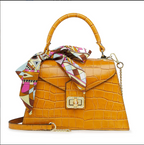 55C088 Sac à Main Cuir Vachette Imprimé Crocodile avec Foulard - Maroquinerie Italienne