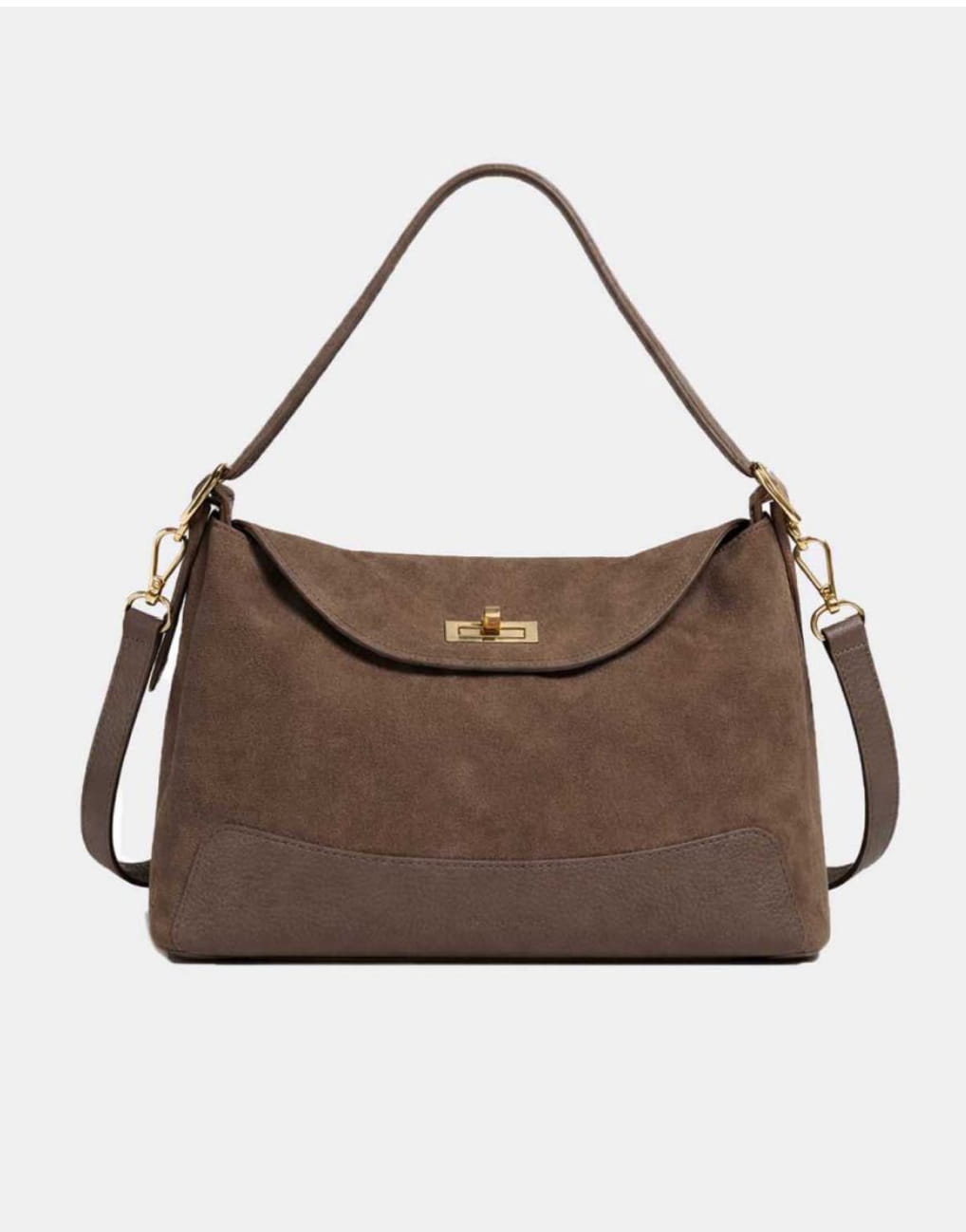Le PERLA SUÈDE — Sac porté épaule cuir suède Taupe, made in Italy — SKyb