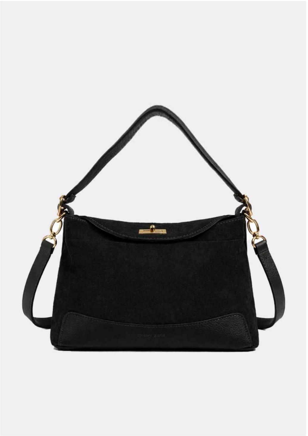 Le PERLA SUÈDE — Sac porté épaule cuir suède Noir, artisanat italien — SKyb