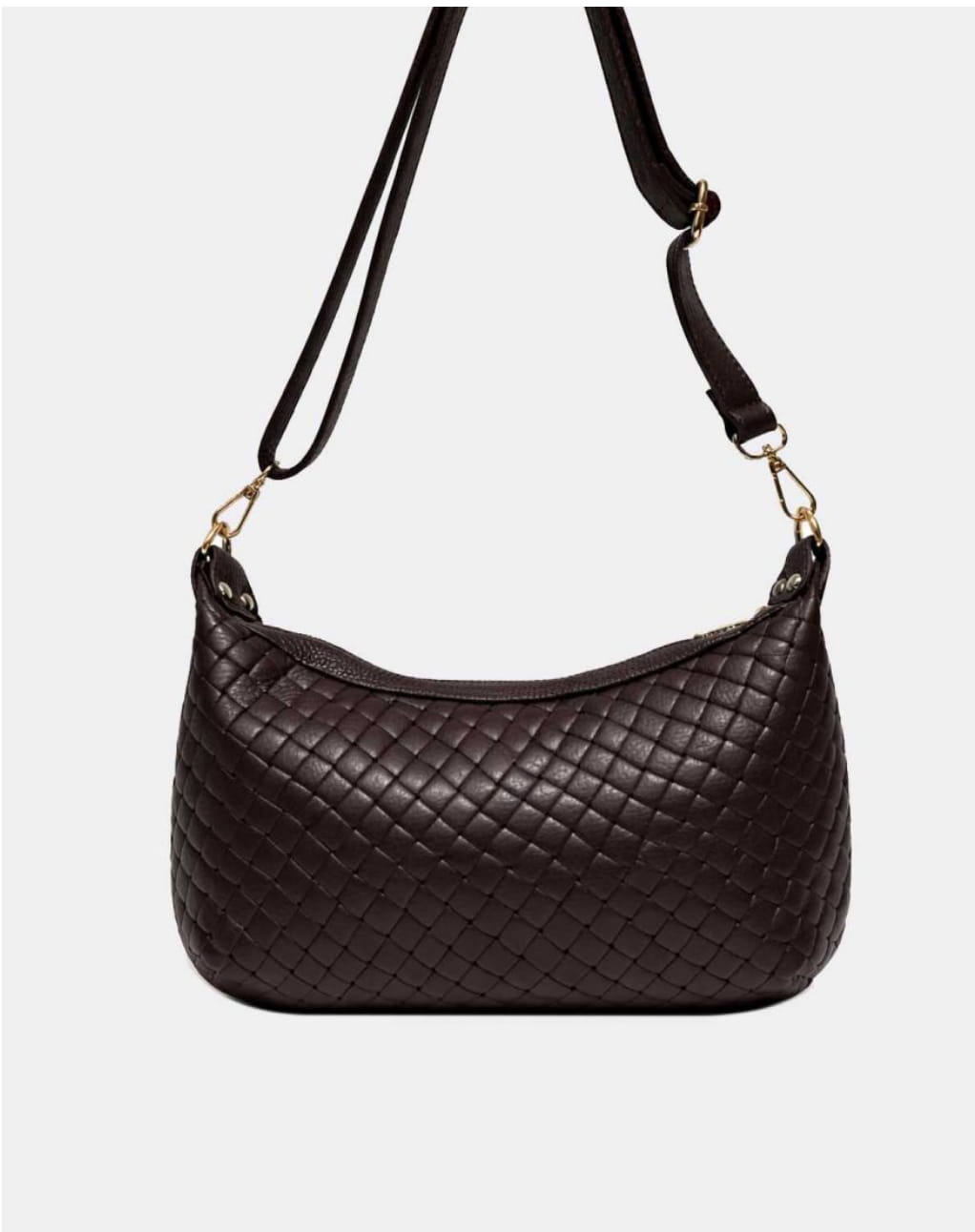 L'ADJANIE — Besace cuir vachette effet tressé Chocolat — SKyb