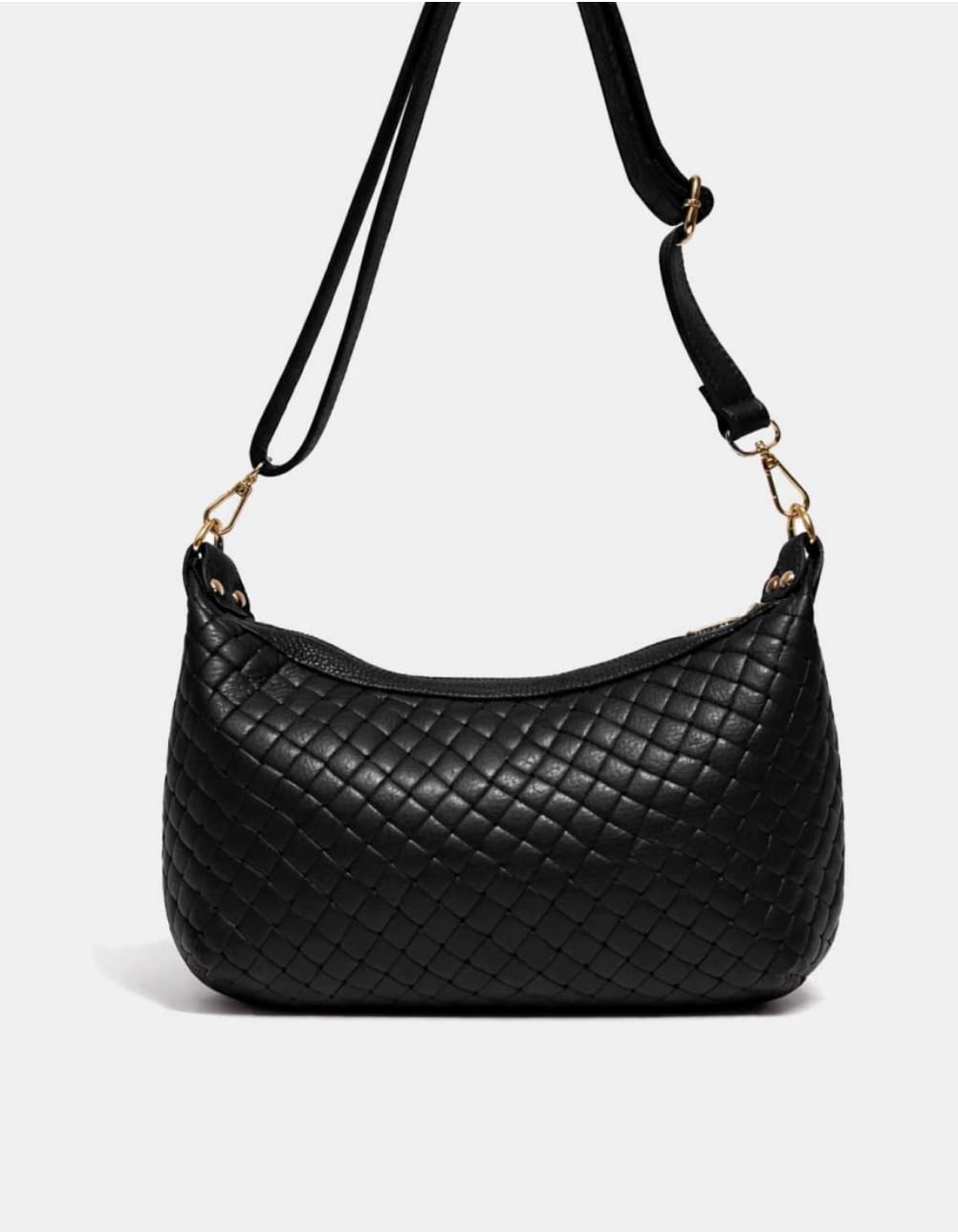 L'ADJANIE — Besace cuir vachette effet tressé Noir — SKyb