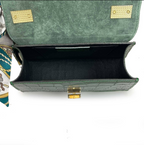 55C088 Sac à Main Cuir Vachette Imprimé Crocodile avec Foulard - Maroquinerie Italienne