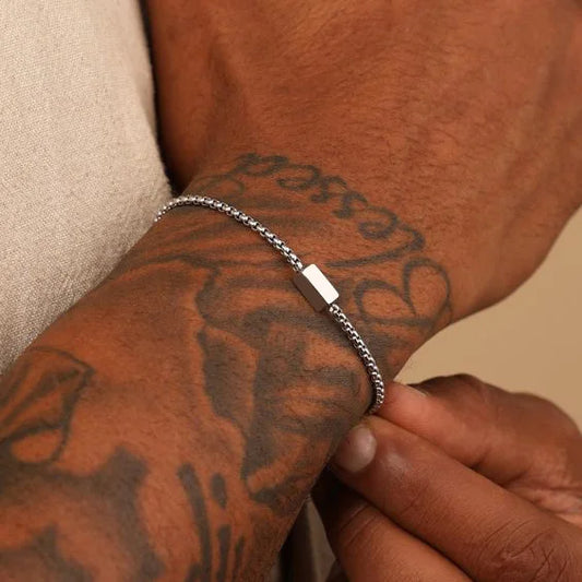 Bracelet de chaîne en acier inoxydable pour hommes adolescents, breloque de tube carré géométrique, cadeau de bijoux en métal réglable