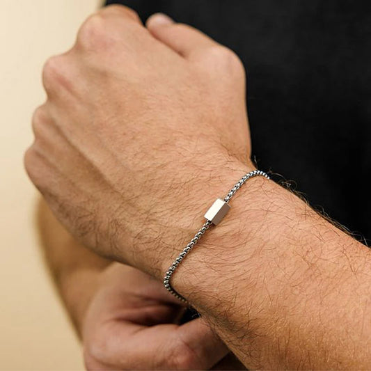 Bracelet de chaîne en acier inoxydable pour hommes adolescents, breloque de tube carré géométrique, cadeau de bijoux en métal réglable