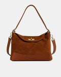 Le PERLA SUÈDE — Sac porté épaule cuir suède Camel, bandoulière réglable — SKyb