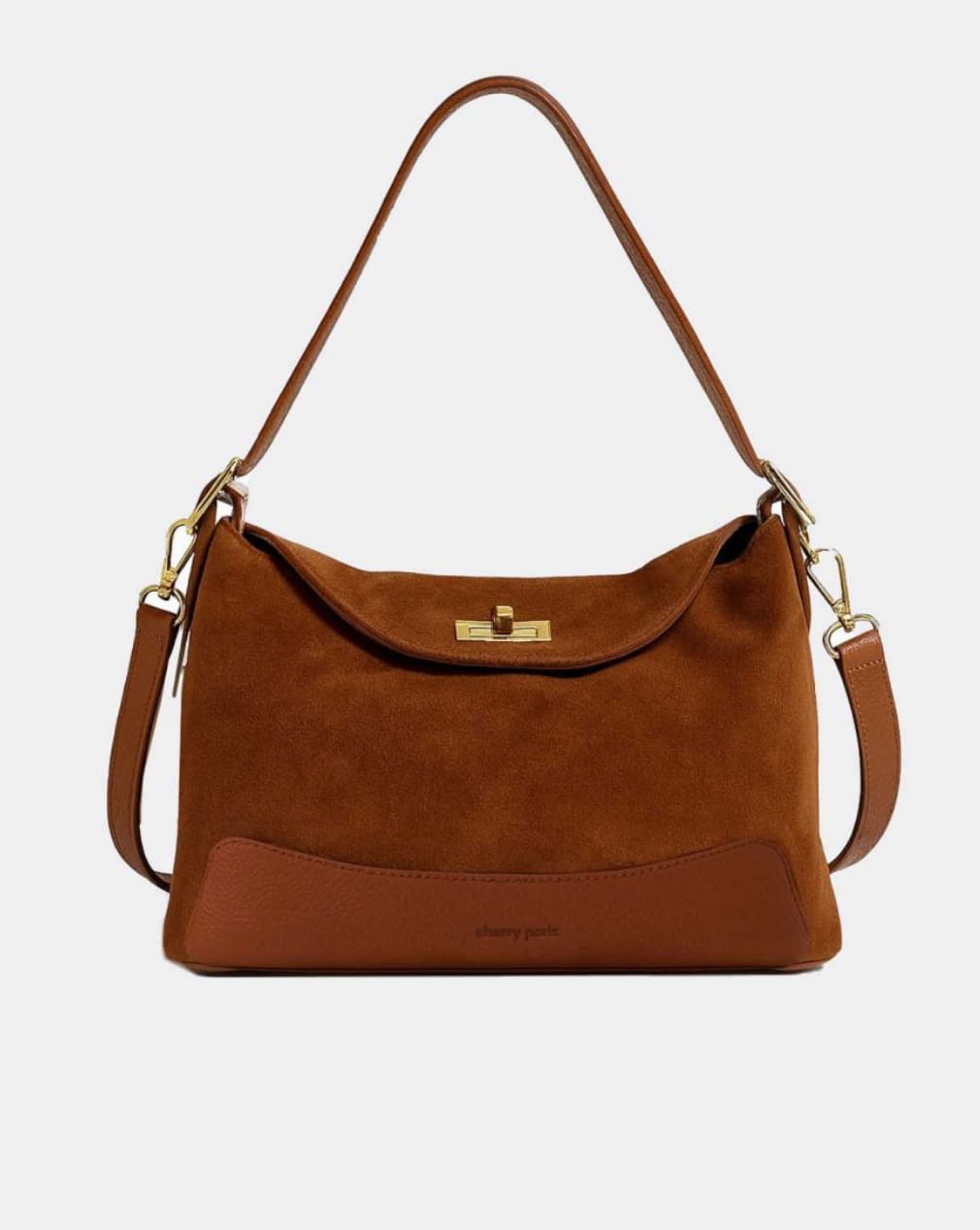Le PERLA SUÈDE — Sac porté épaule cuir suède Camel, bandoulière réglable — SKyb