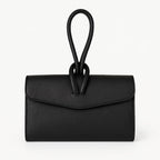 55C089 Pochette Cuir Vachette Noir avec Poignée Nouée - Design Minimaliste Made in Italy | SKyb