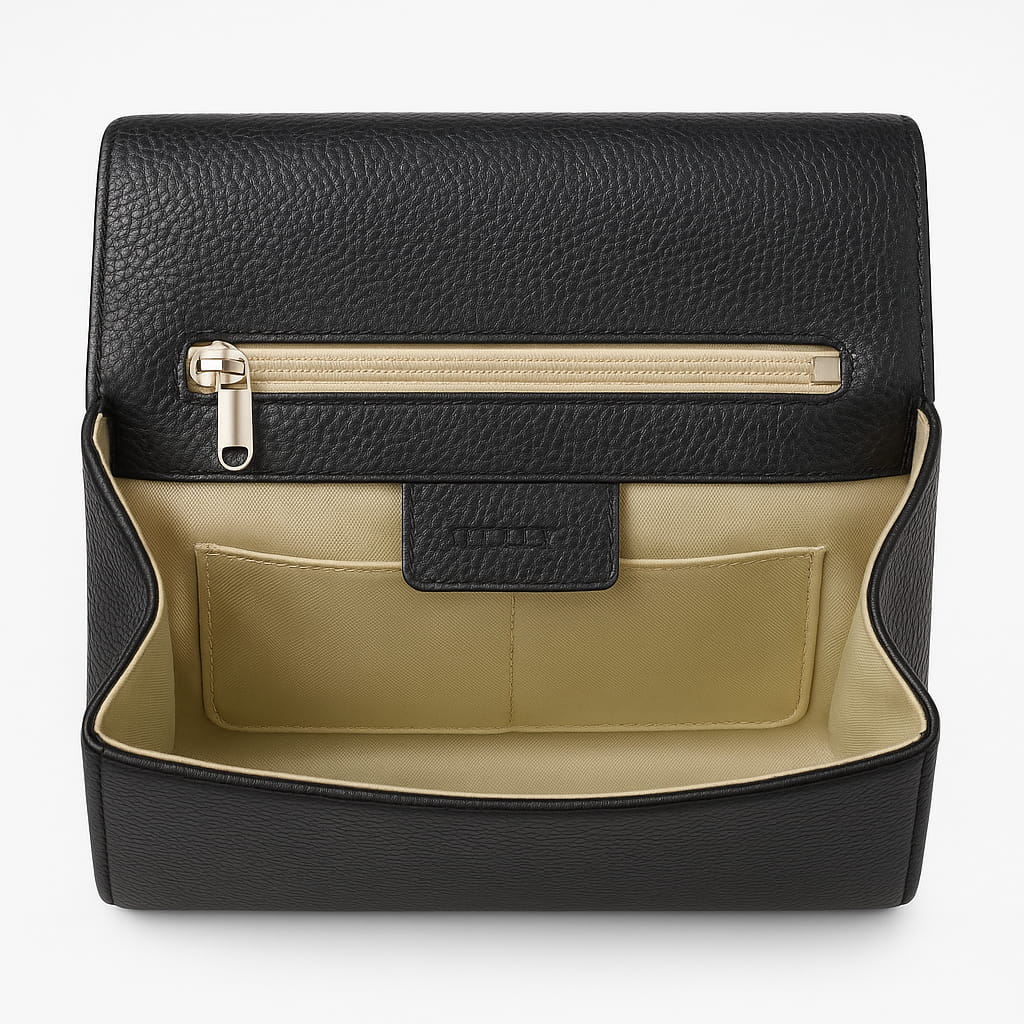 55C089 Pochette Cuir Vachette Noir avec Poignée Nouée - Design Minimaliste Made in Italy | SKyb