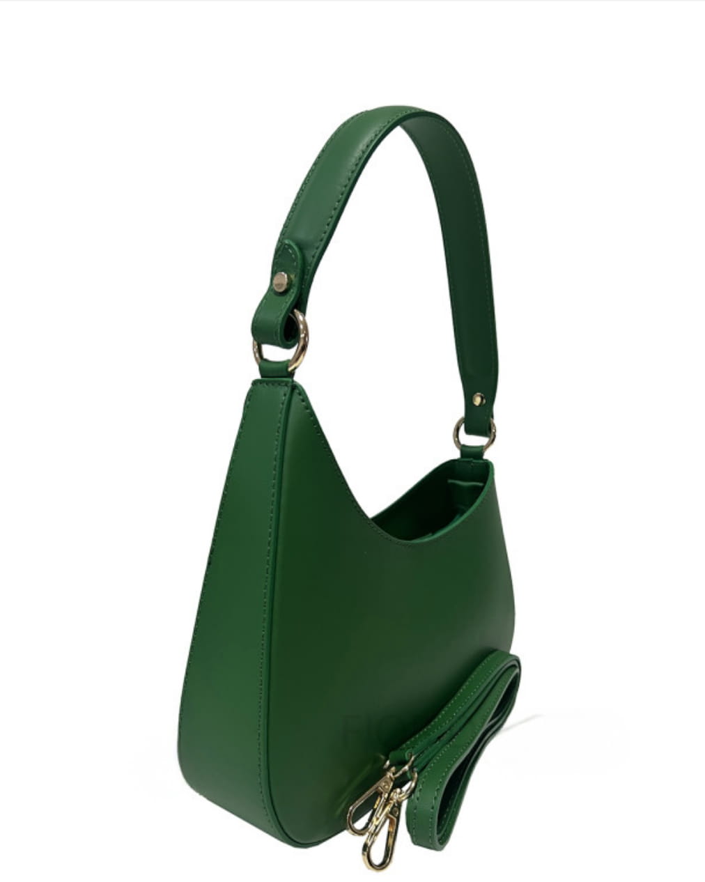 Sac bandoulière IGINIA en cuir véritable vert foncé, vue de côté, artisanat italien — SKyb