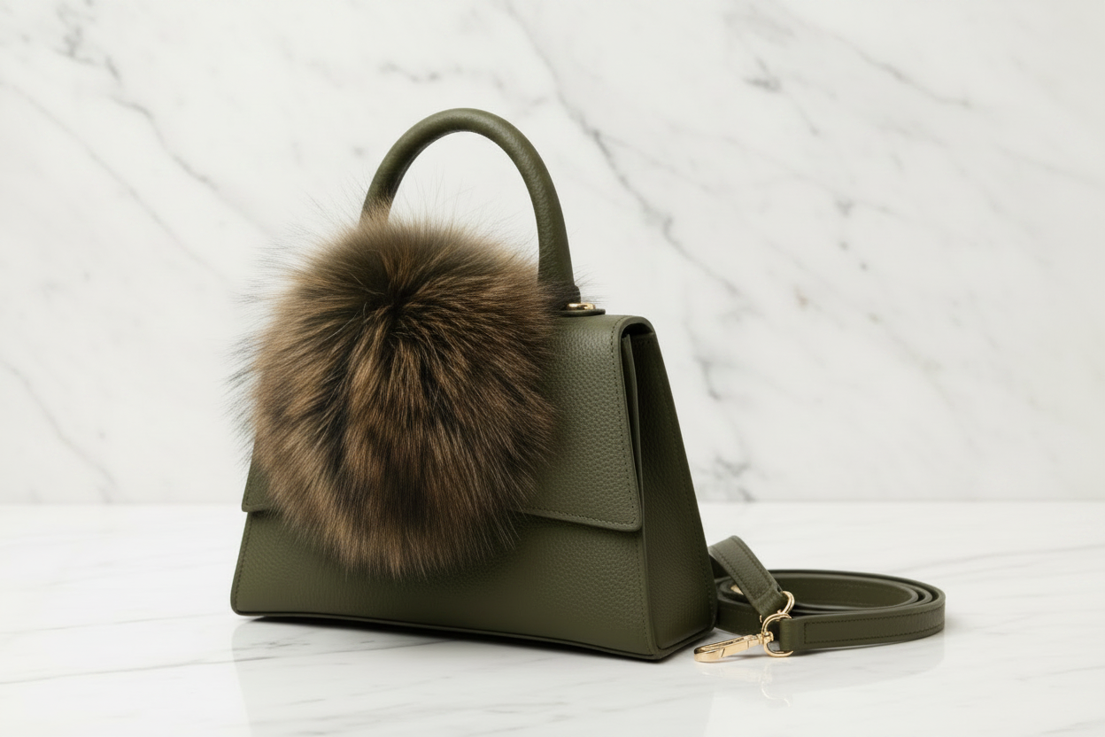 Sac Cuir & Fourrure Premium - fond marbré clair