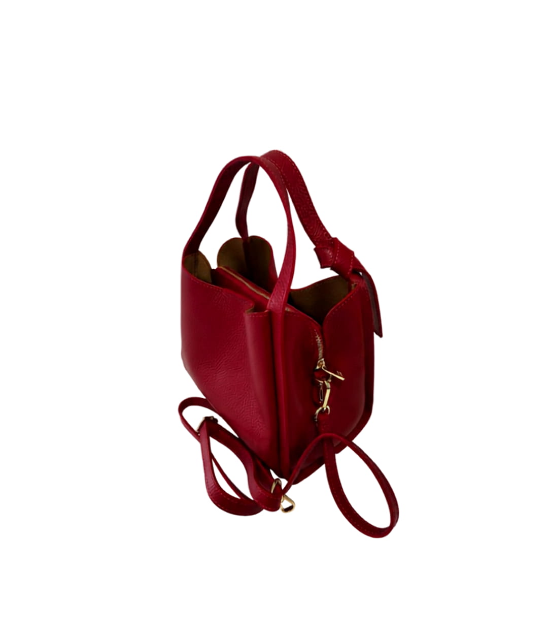 Sac à main CRESSIDA en cuir véritable rouge, vue de côté, artisanat italien — SKyb