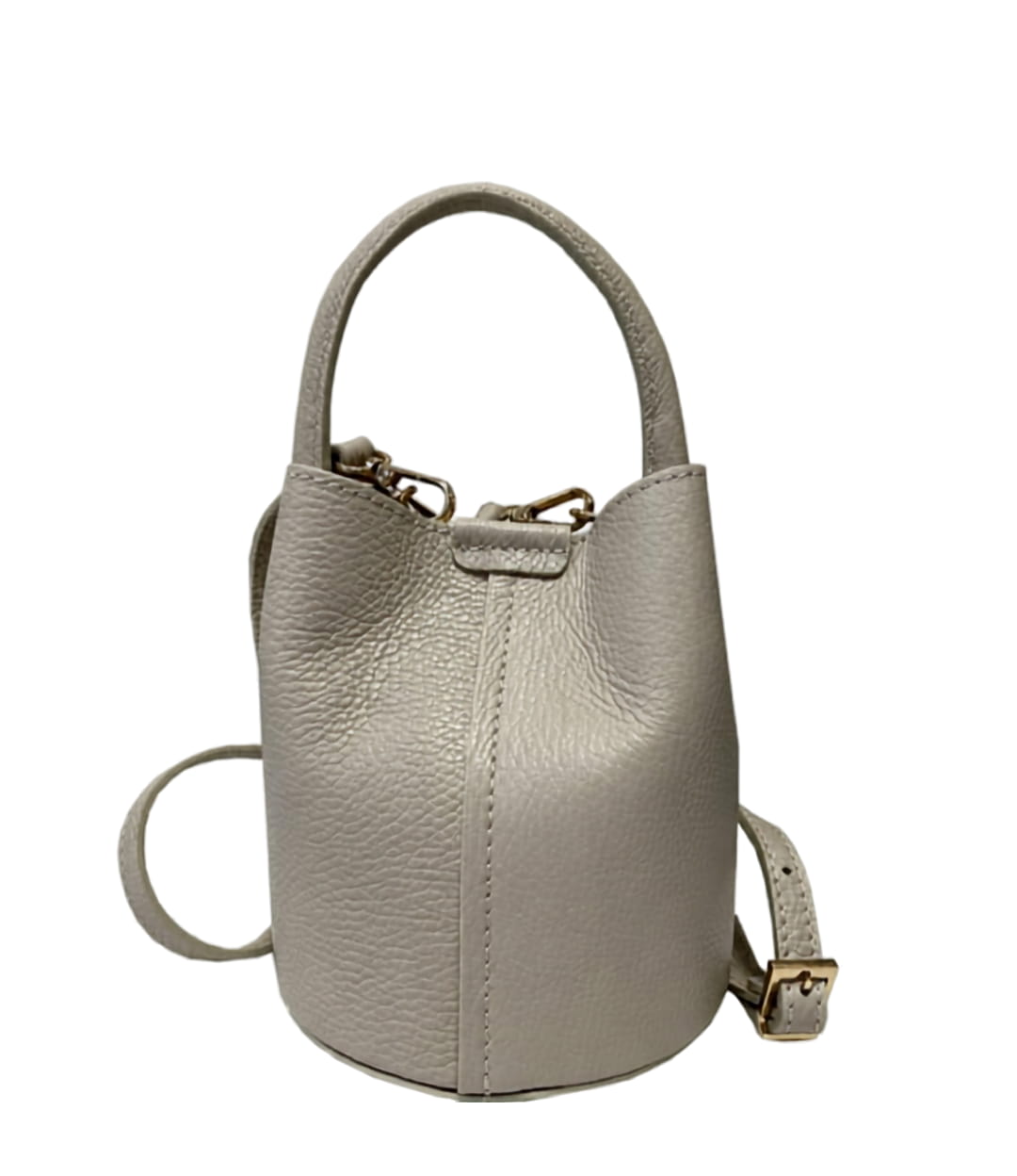 Sac seau TEA en cuir véritable beige, format mini, artisanat italien — SKyb