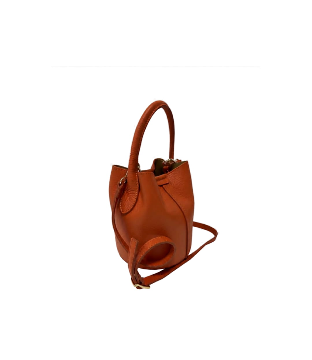 Sac seau TEA en cuir véritable orange, vue de côté, format mini, artisanat italien — SKyb